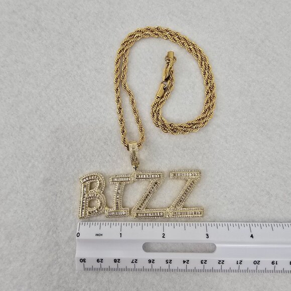 Pres "BIZZ" Custom Baguette Pendant Necklace Rope Chain Goldtone Gold Presidents - Picture 5 of 10